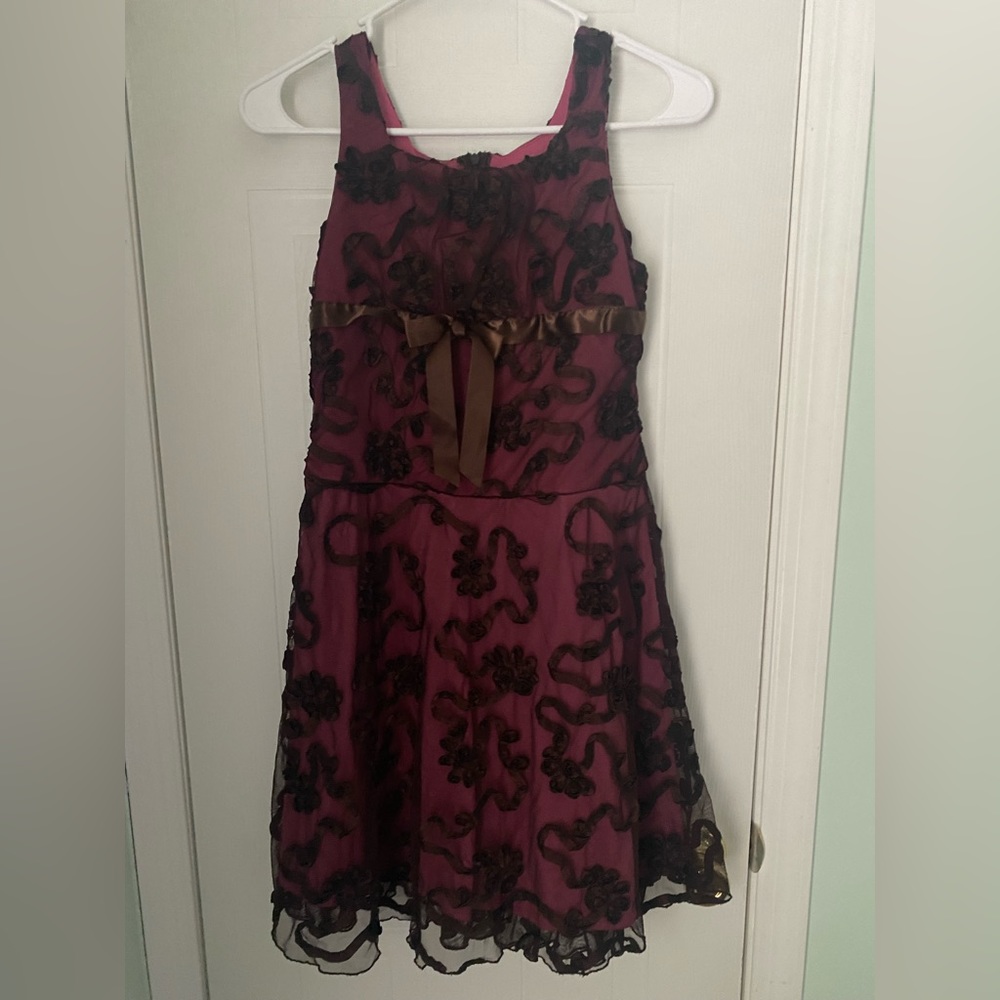 Bonnie Jean Rich Maroon formal Dress with detail